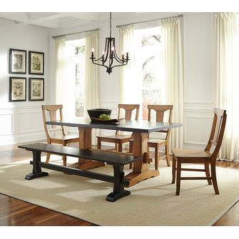 Trestle table, Bench and 4 Arlington Chairs