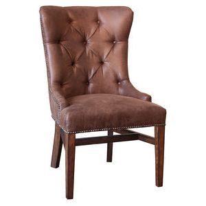 Uph. Chair w/Tufted Back, Nailheads - Brown Microfiber