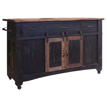 IFD370ISLAND 3 Drawer Kitchen Island w/2 sliding doors, 2 Mesh doors on each side - functional casters - Black & Brown Finish