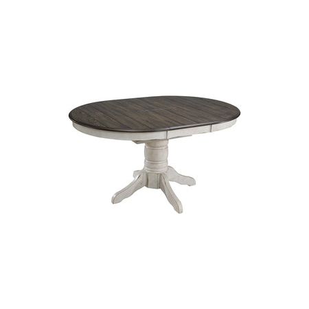 ATEI VE4257T Pedestal Dining Table w/15" Butterfly Leaf - Table Top Antique White & Dark Knotty Oak