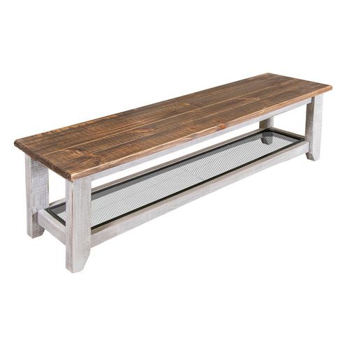 IFD3401BEN Solid Wood Bench w/Iron Shelf