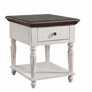 ATEI VE2023 End Table Antique White & Dark Knotty Oak