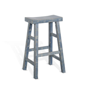 1768OB-30 Ocean Blue 30"H Saddle Seat Stool, Wood Seat